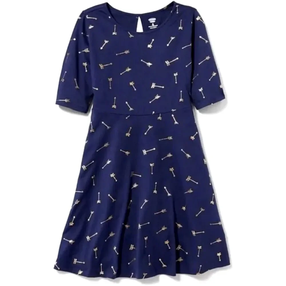 Old Navy T-Shirt Swing Dress Short Slv Navy Blue Pullover Midi Youth Girls Med